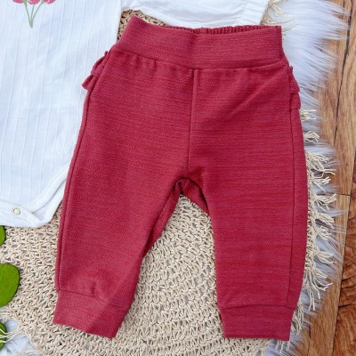 Conj. Body com Flores Bodadas e Calça com Babadinho - Cereja e Off White